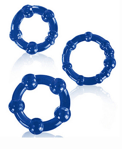 Stay Hard Beaded Cock Rings - 3 Pack - Blue