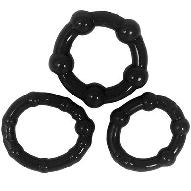 Stay Hard Beaded Cockrings 3 Piece Set - Black