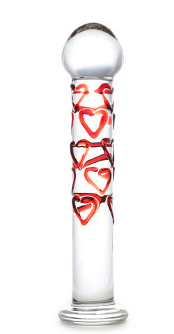 Adam And Eve Red Hearts Glass Dildo